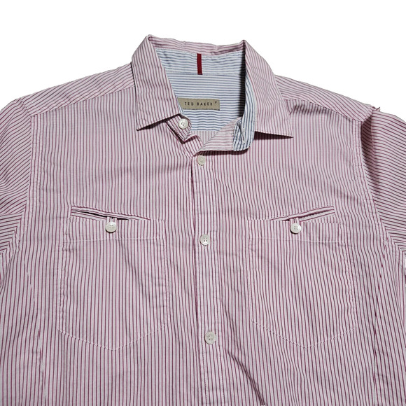 Ted Baker Womens Cotton Shirt XS Button Down Red Stripe Contrast Cuff Designer 2 - Picture 4 of 16